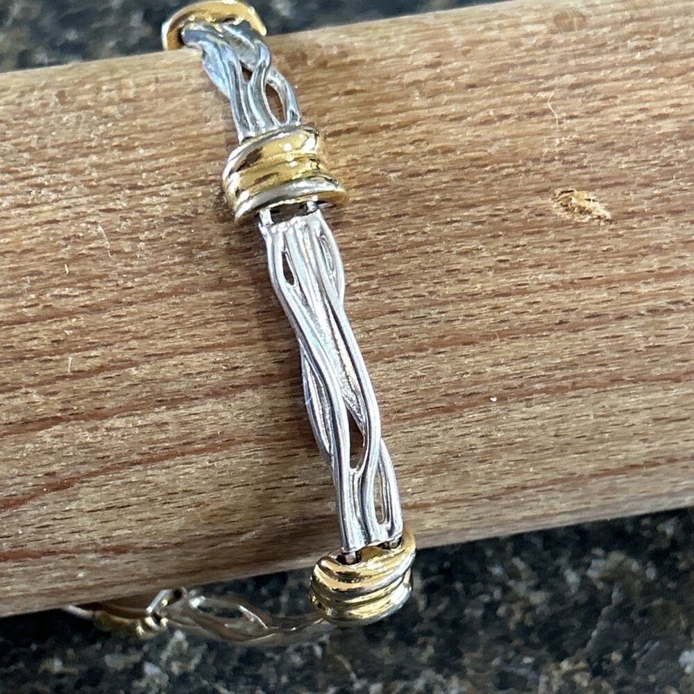 Silver And Gold Tone Link Bracelet  7" Classic Rope